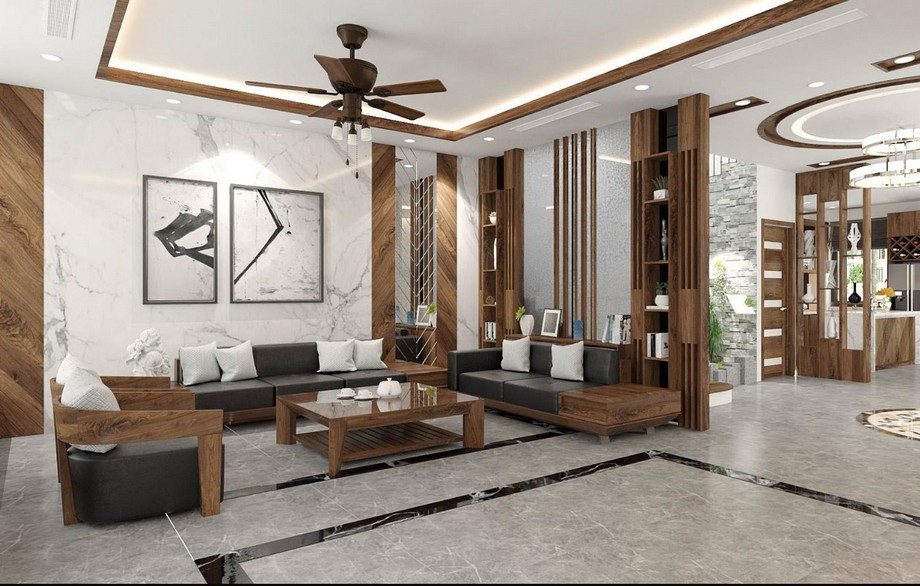 Mẫu thiết kế nội thất phòng khách hiện đại tại biệt thự Vinhomes Ocean Park Gia Lâm