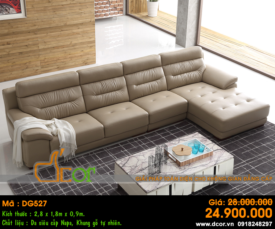 Sofa góc phòng khách cho biệt thự Vinhomes Ocean Park chất liệu da màu be