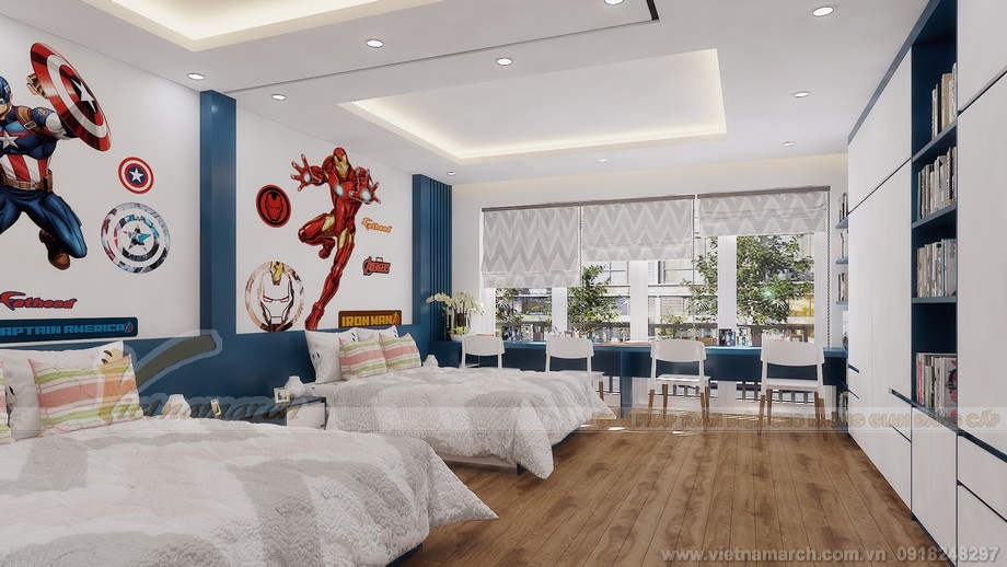 Thiết kế nhà lô phố đẹp hiện đại, đầy đủ công năng với diện tích nhỏ ở Hà Nội > Thiết kế tầng 4-Phòng ngủ của hai con trai