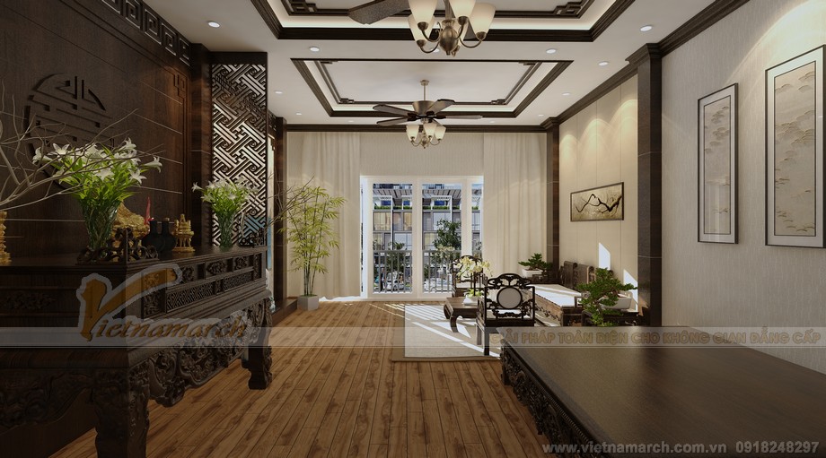 Thiết kế nhà lô phố đẹp hiện đại, đầy đủ công năng với diện tích nhỏ ở Hà Nội > Thiết kế tầng 2 - Khu vực tiếp khách của gia chủ