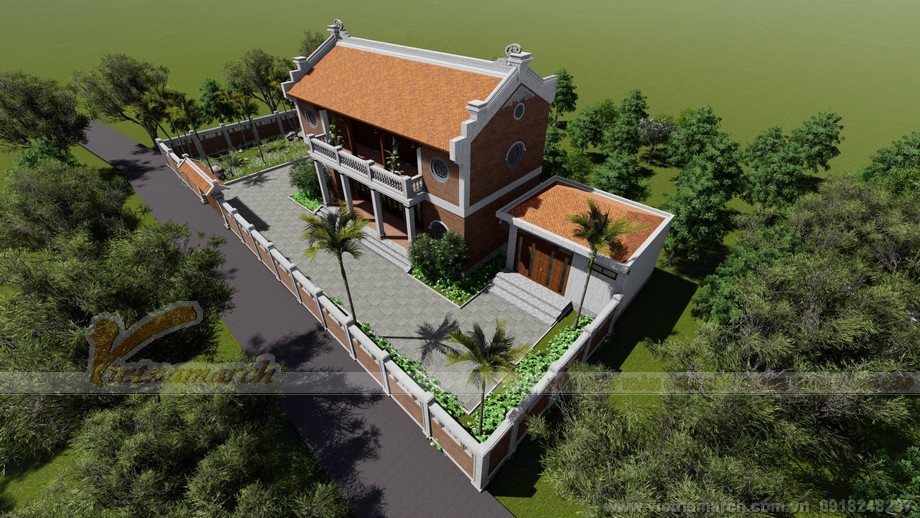 Thiết kế nhà thờ họ 2 tầng khang trang trên diện tích đất 300m2 ở Hưng Yên > Thiết kế hình ảnh nhà thờ họ Hưng Yên