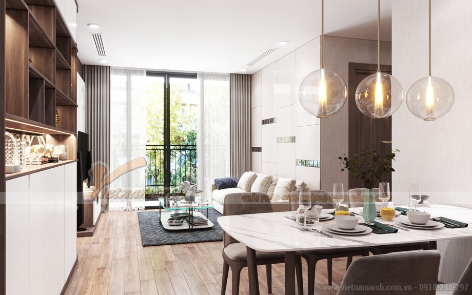 Thiết kế nội thất chung cư slylake Phạm Hùng > Thiết kế phòng ăn nối liền phòng khách