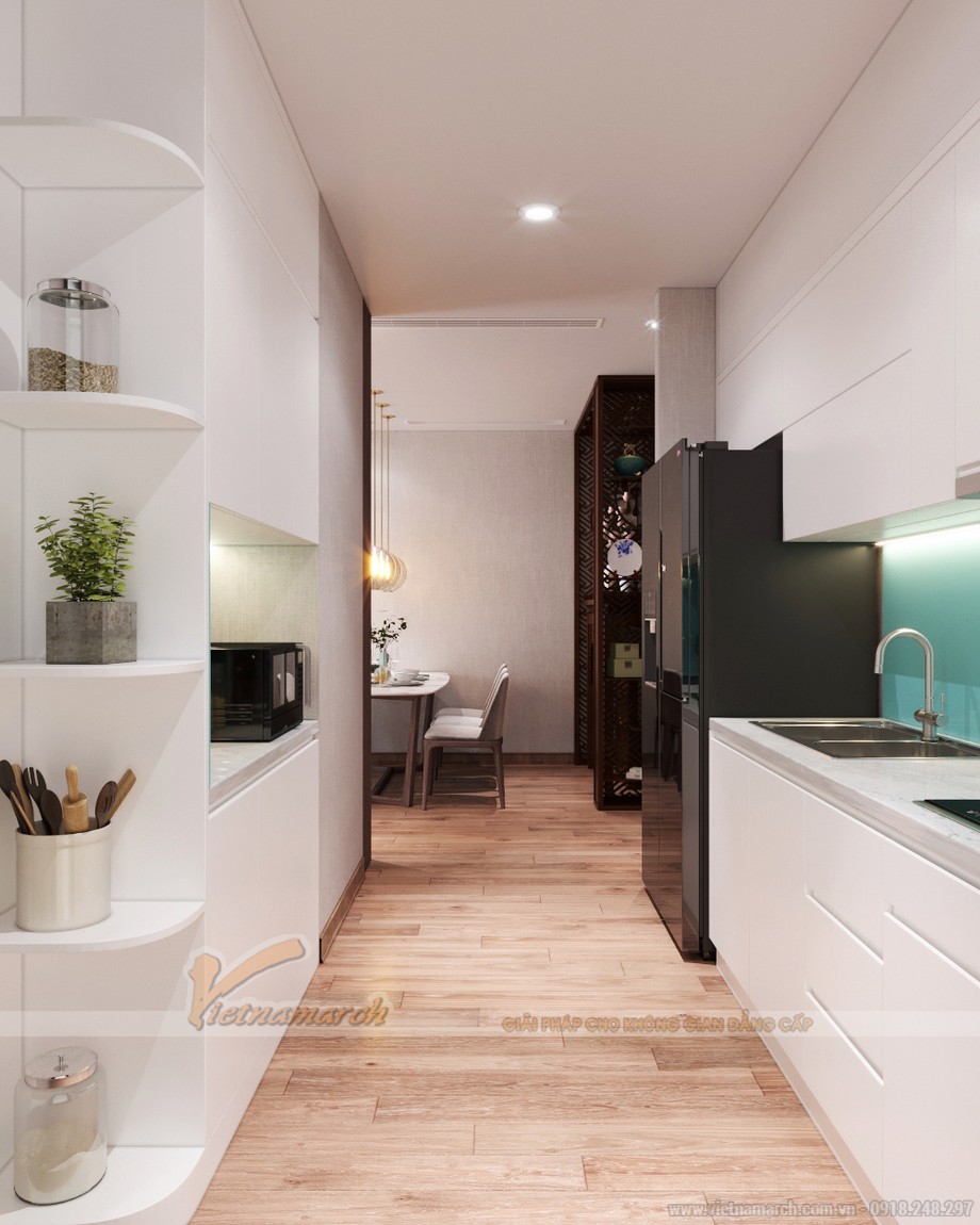 Thiết kế nội thất chung cư slylake Phạm Hùng > Thiết kế phòng bếp sang trọng trong chung cư