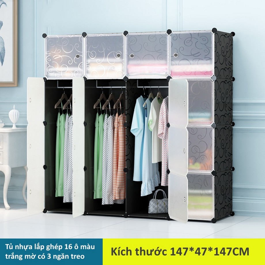 Chiêm ngưỡng những mẫu tủ quần áo lắp ghép đa năng tiện lợi cho gia đình bạn > Tủ nhựa lắp ghép 16 ô màu trắng mờ