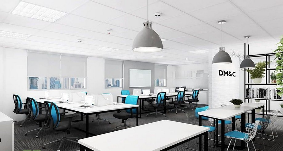 Mẹo thiết kế văn phòng 60m2 và 10mẫu thiết kế văn phòng 60m2 đẹp > Thiết kế văn phòng 60m2 hiện đại với gam màu trắng sáng sủa