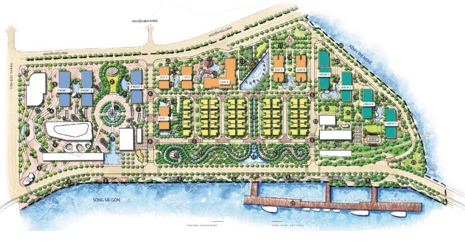 Tổng quan dự án đô thị sinh thái ven sông Sài Gòn Vinhomes Golden River > Mặt bằng tổng thể dự án Vinhomes Golden River