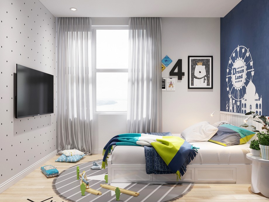 Thiết kế nội thất phòng ngủ trẻ em chung cư 70m2 đẹp phong cách Scandinavian
