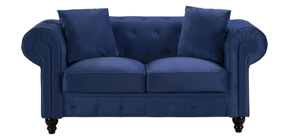 15 mẫu sofa đôi xinh xắn, nhỏ gọn cho các căn hộ chung cư có diện tích nhỏ hẹp > Mẫu sofa đôi chất liệu nhung màu xanh