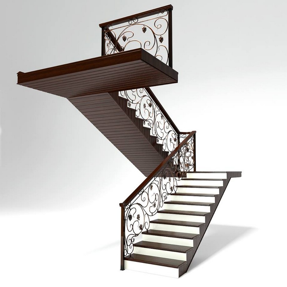 Những điều cần biết khi thiết kế cầu thang đẹp cho biệt thự > Thiết kế cầu thang đẹp cho biệt thự phong cách sang trọng với chất liệu gỗ và lan can sắt hoa văn tinh tế