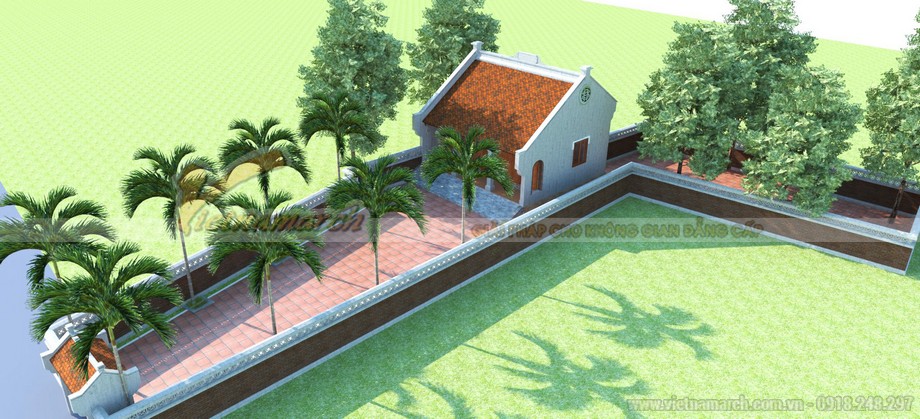 Hồ sơ thiết kế nhà thờ họ 3 gian 2 mái khuôn viên cây xanh đẹp > 