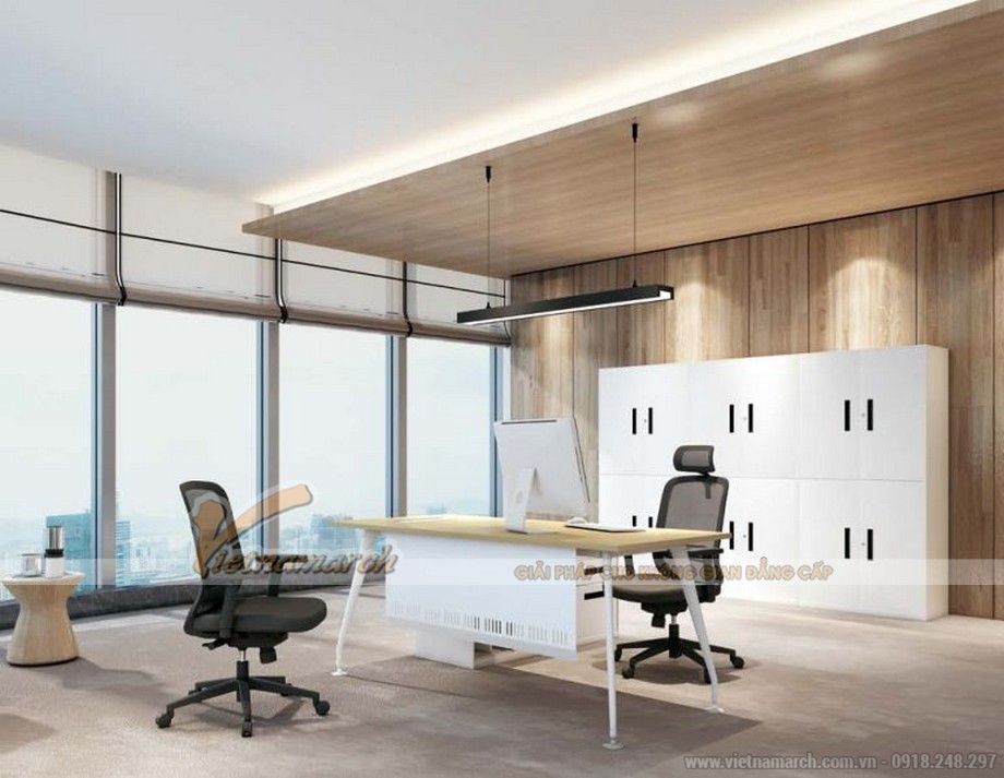 Tư vấn thiết kế văn phòng cho người sinh năm 1977 > Thiết kế văn phòng cho người sinh năm 1977 với nội thất có chất liệu kết hợp gỗ và kim loại