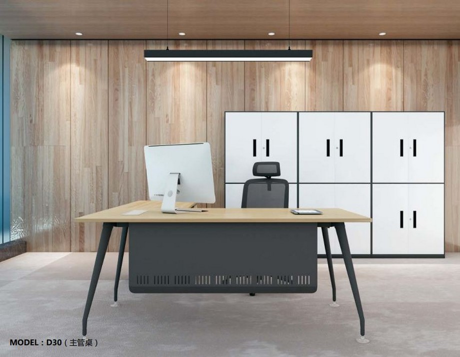 Mẫu bàn làm việc, bàn giám đốc lắp ghép hiện đại D30 cho văn phòng Mẫu bàn giám đốc lắp ghép hiện đại D30 cho văn phòng với chân và tấm chắn sơn màu đen
