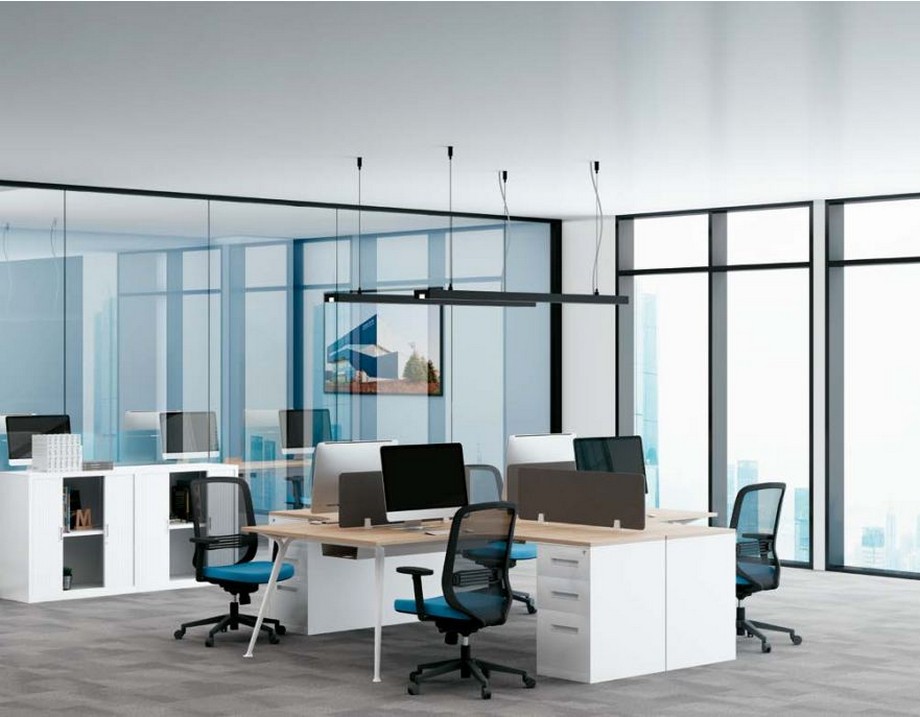 Mẫu bàn làm việc D50 lắp ghép, hiện đại cho không gian văn phòng Mẫu bàn làm việc D50 lắp ghép, hiện đại cho không gian văn phòng với cụm 4 chỗ ngồi và có tủ chứa đồ