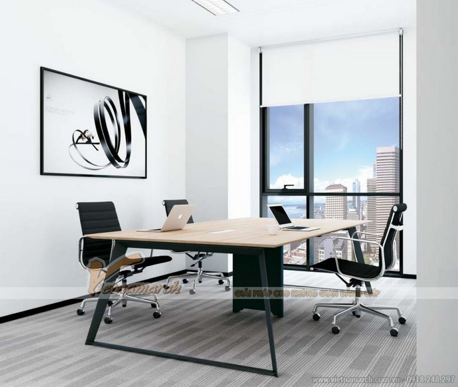 Mẫu bàn làm việc lắp ghép đa năng, hiện đại cho văn phòng D10 > Mẫu bàn làm việc lắp ghép đa năng, hiện đại cho văn phòng nhỏ với chân bàn màu đen, mặt bàn bằng gỗ
