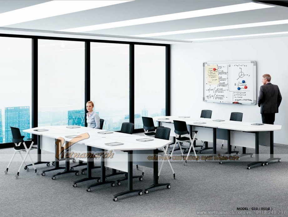 Mẫu bàn văn phòng phong cách hiện đại, linh hoạt G10 > Mẫu bàn văn phòng phong cách hiện đại, linh hoạt G10 được ứng dụng làm bàn họp nhóm