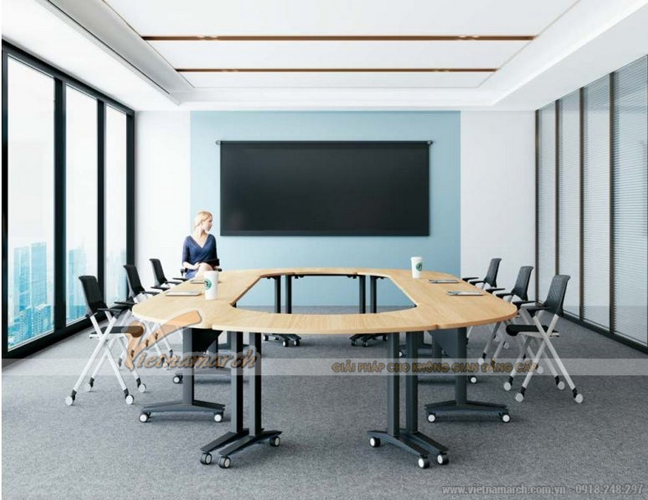 Mẫu bàn văn phòng phong cách hiện đại, linh hoạt G10 > Mẫu bàn phòng họp văn phòng phong cách hiện đại, linh hoạt G10 được sắp xếp hình vòng cung