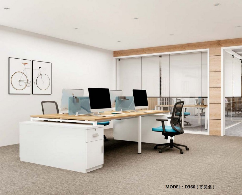 Mẫu thiết kế bàn làm việc D360 kiểu dáng hiện đại cho không gian văn phòng Mẫu thiết kế bàn làm việc D360 kiểu dáng hiện đại cho không gian văn phòng với 2 tủ ngoài thay cho 2 chân bàn