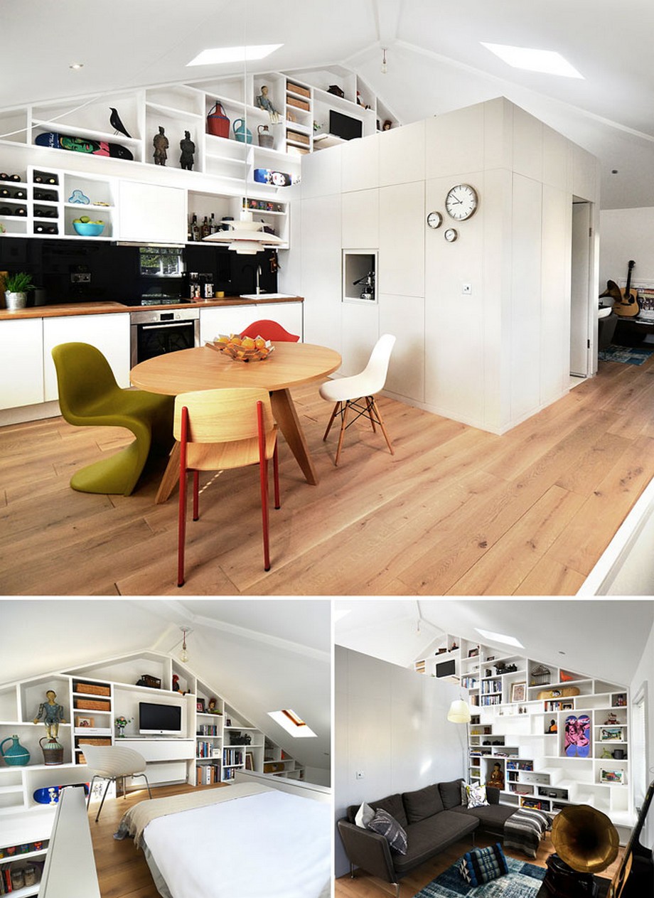 30 mẫu thiết kế căn hộ studio có diện tích nhỏ ấn tượng, hiện đại > Mẫu thiết kế thú vị với các ngăn chứa đồ đa dạng
