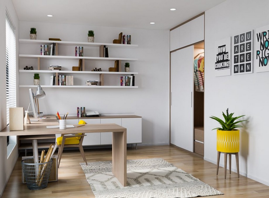 Thiết kế tối giản tông màu sáng trẻ trung cho nội thất phòng làm việc nhỏ