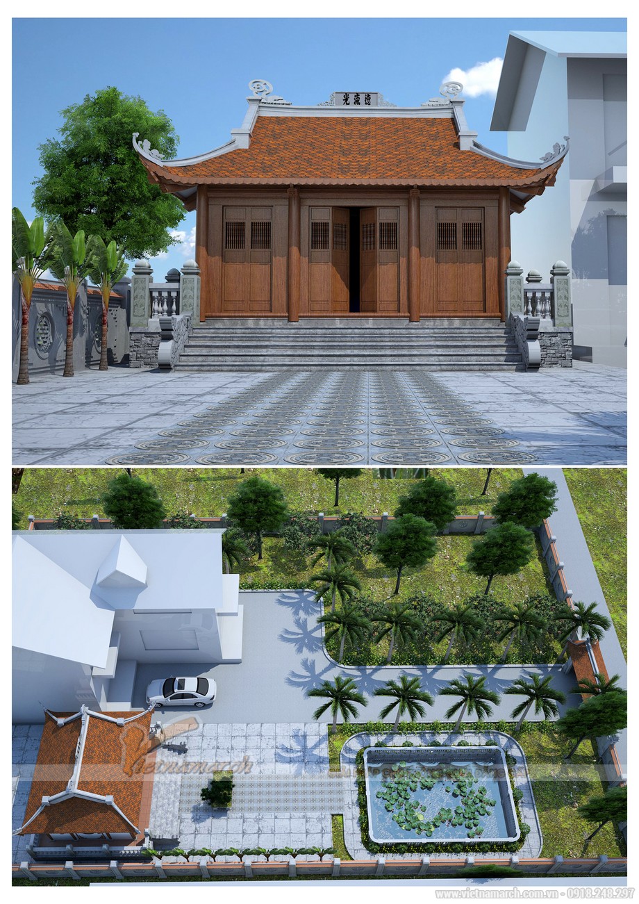 98 mẫu nhà thờ họ diện tích nhỏ dưới 70m2 thiết kế đẹp nhất 3 miền Bắc Trung Nam 2023 > cấu kiện được đắp cháp cầu kỳ ấn tượng