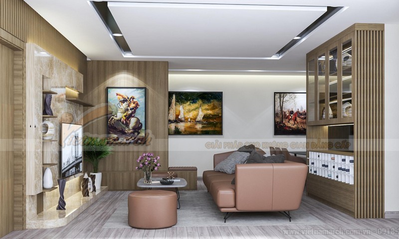 Thiết kế nội thất nhà chung cư đẹp rộng 150m2 3 phòng ngủ tại 25 Lạc trung Hà Nội > Thiết kế nội thất phòng khách chung cư 3 phòng ngủ