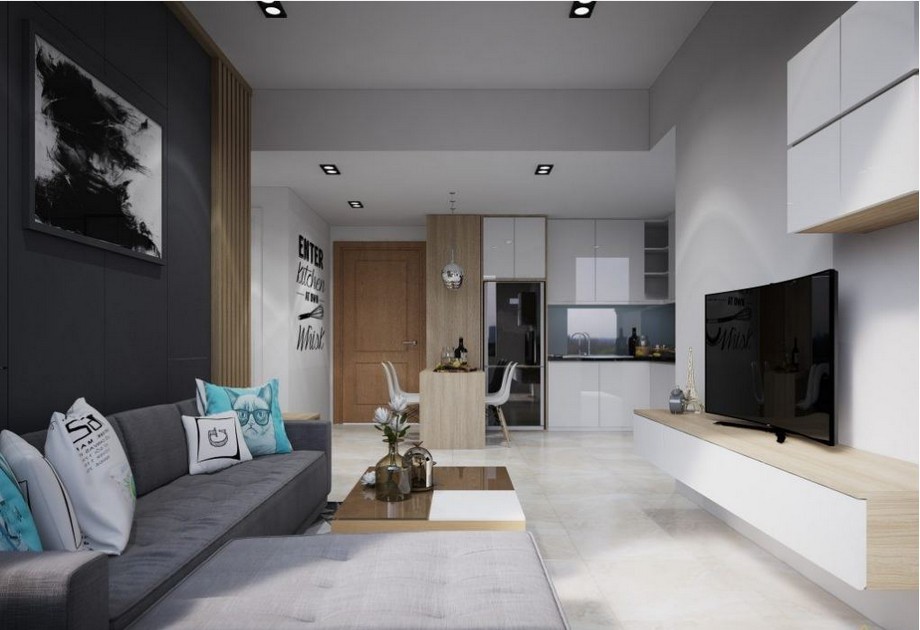 Phương án thiết kế căn hộ chung cư 1 phòng ngủ Vinhomes Smart City > Thiết kế căn hộ chung cư 1 phòng ngủ Vinhomes Smart City