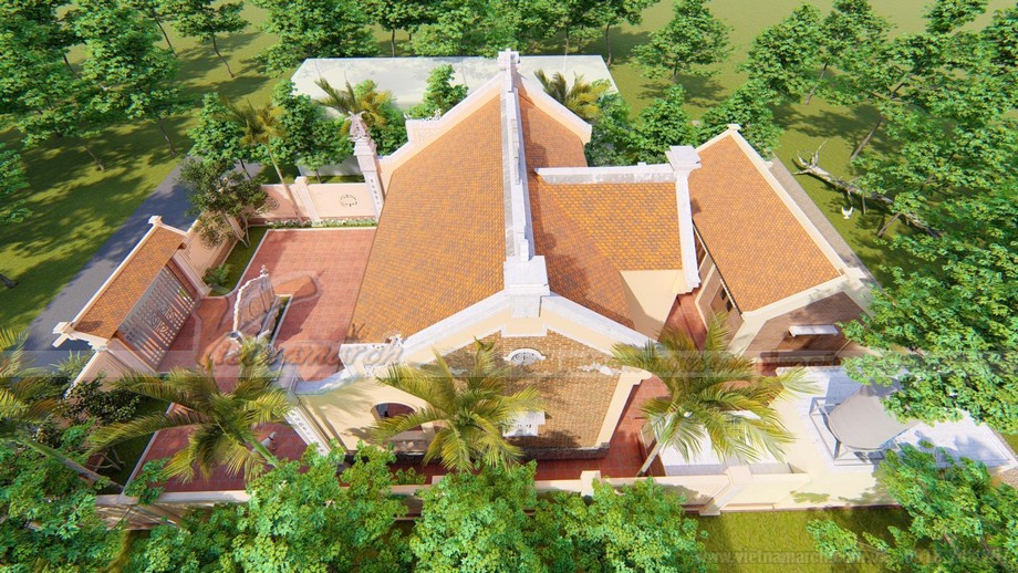 Bản vẽ thiết kế nhà thờ 75m2 chuẩn phong thủy của dòng họ Nguyễn Văn tại Ứng Hòa Hà Tây > Thiết kế nhà thờ họ 3 gian 2 mái đẹp