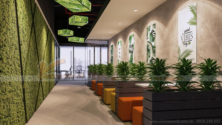 Mẫu thiết kế văn phòng xanh 250 chỗ ngồi đẹp hiện đai tại Nhân Chính