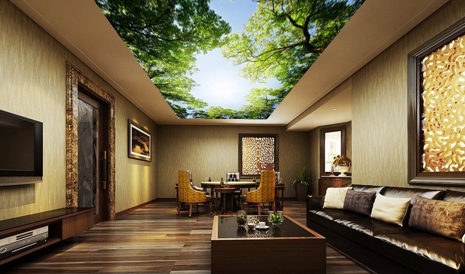 Ứng dụng vật liệu mới cho trần nhà: trần nhôm, trần gỗ, trần nhựa, trần xuyên sáng > Trần xuyên sáng phòng khách
