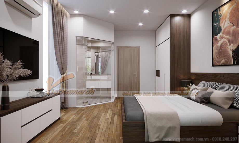 Dự án thiết kế nhà phố 3 tầng với diện tích sàn 98m2 tại thành phố Thái Bình > Thiết kế nội thất phòng ngủ, phối cảnh 3D tuyệt đẹp