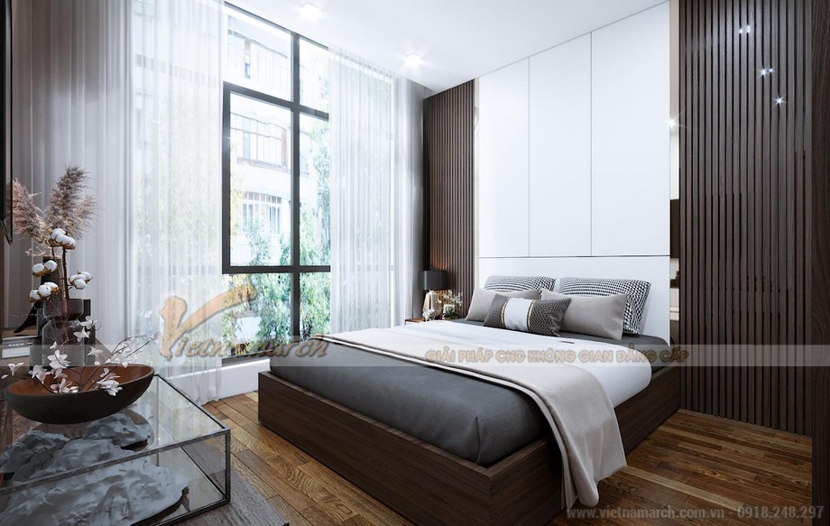 Dự án thiết kế nhà phố 3 tầng với diện tích sàn 98m2 tại thành phố Thái Bình > Thiết kế nội thất phòng ngủ, phối cảnh 3D tuyệt đẹp