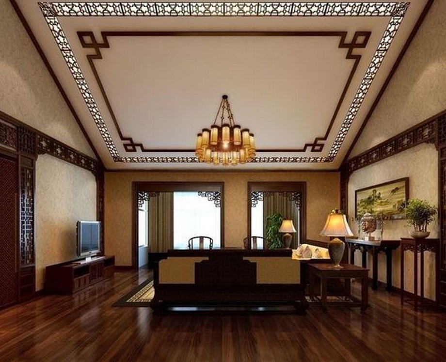 Ý tưởng thiết kế trần thạch cao kết hợp gỗ CNC mang đến không gian sáng tạo > Trần thạch cao kết hợp gỗ CNC cho không gian phòng khách