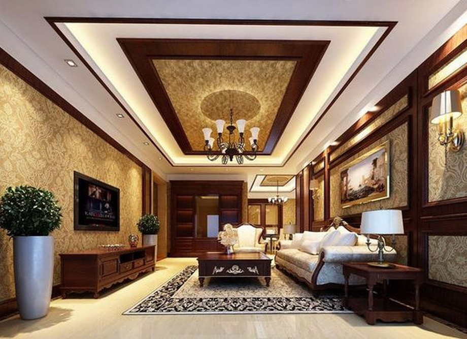 Ý tưởng thiết kế trần thạch cao kết hợp gỗ CNC mang đến không gian sáng tạo > Trần thạch cao kết hợp gỗ CNC cho không gian phòng khách