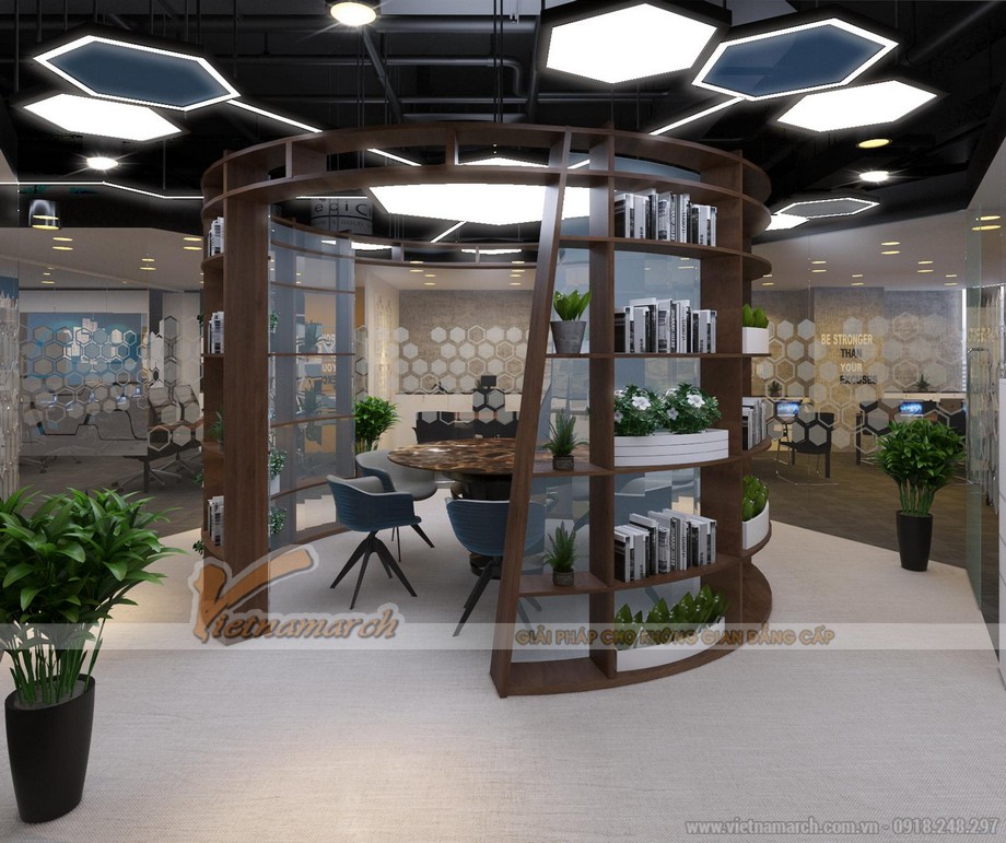 Thiết kế 3Dmax phối cảnh nội thất văn phòng Goden Net tầng 3 Dolphin 183m2