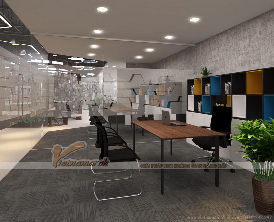 Thiết kế 3Dmax phối cảnh nội thất văn phòng Goden Net tầng 3 Dolphin 183m2