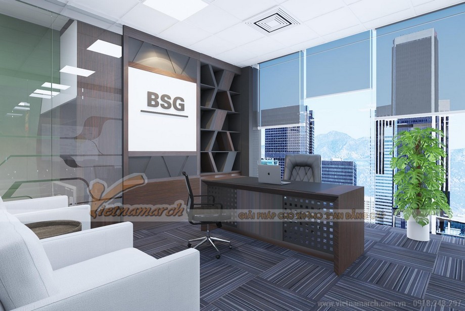 Gợi ý 18+ mẫu trang trí văn phòng làm việc đẹp hiện đại có 1-0-2 > Mẫu trang trí văn phòng công ty bất động sản Bigstar