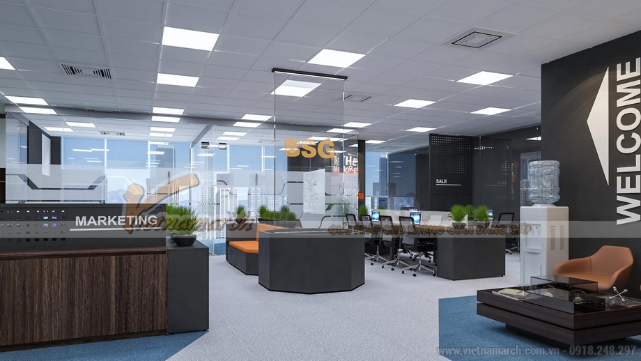 Bộ sưu tập 99+ mẫu thiết kế văn phòng đẹp nhất năm 2023 > thiết kế văn phòng công ty bất động sản Bigstar 150m2 tại tòa R6 Royal City