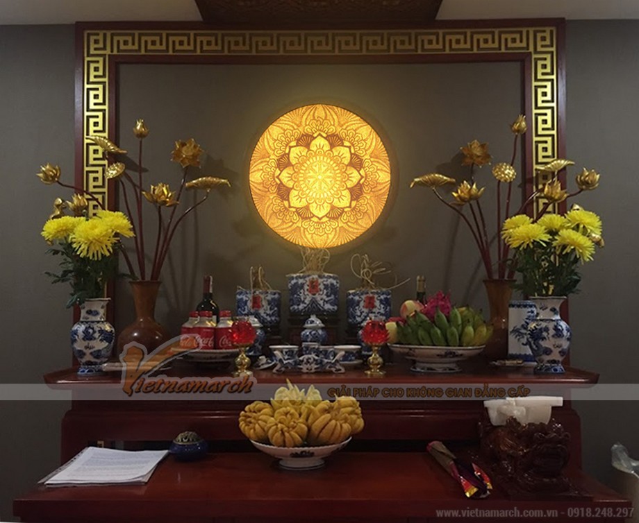 Tranh trúc chỉ, tranh giấy dừa Mandala được lắp đặt trực tiếp tại không gian phòng thờ