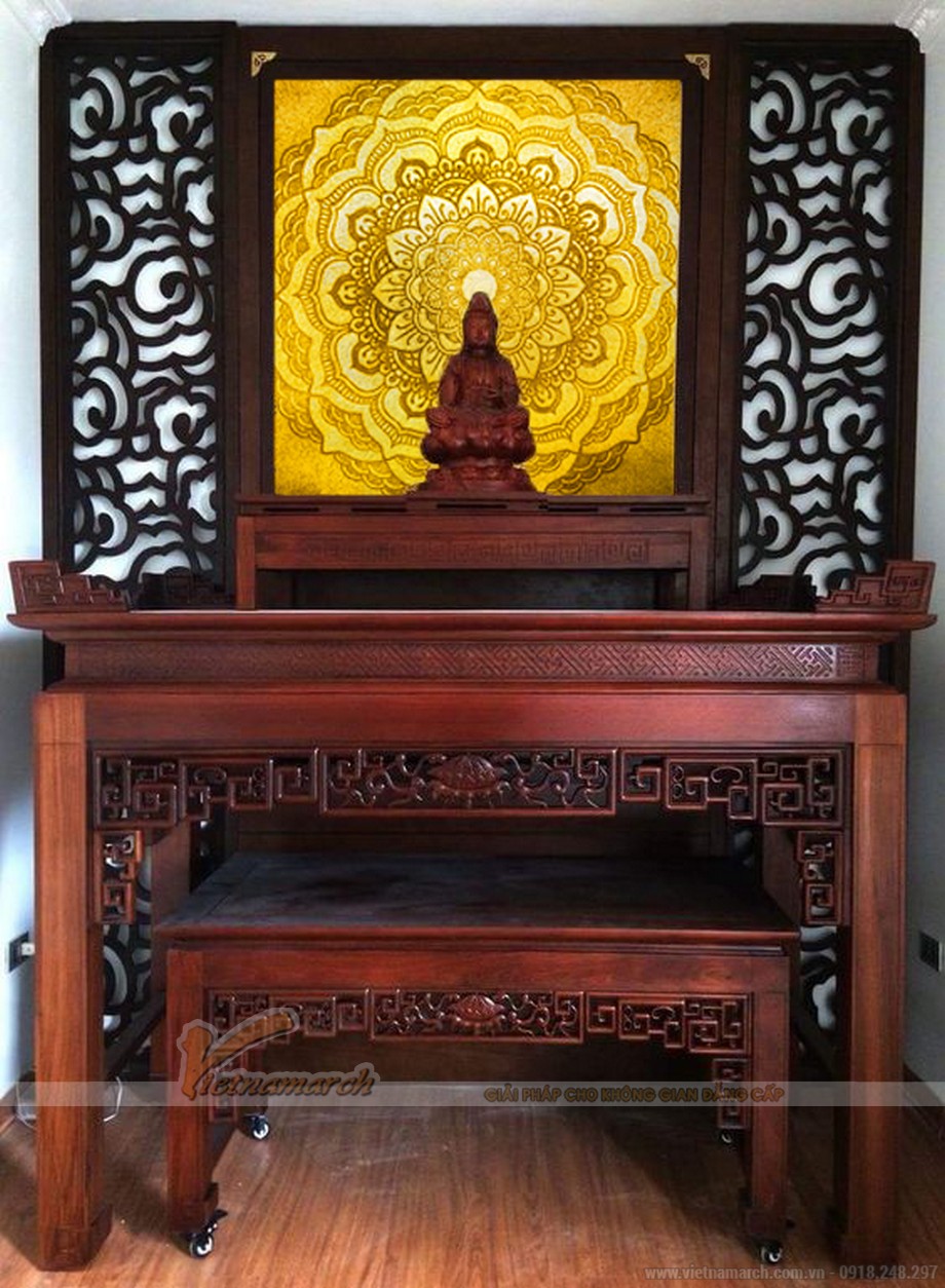 Tranh trúc chỉ, tranh giấy dừa Mandala được lắp đặt trực tiếp tại không gian phòng thờ