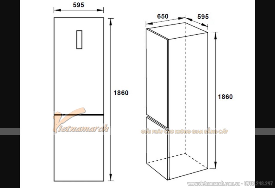 Kích thước tủ lạnh thông dụng của một số nhà sản xuất nổi tiếng > Kích thước tủ lạnh Hafele 2 cánh H-BF234, 341 lít