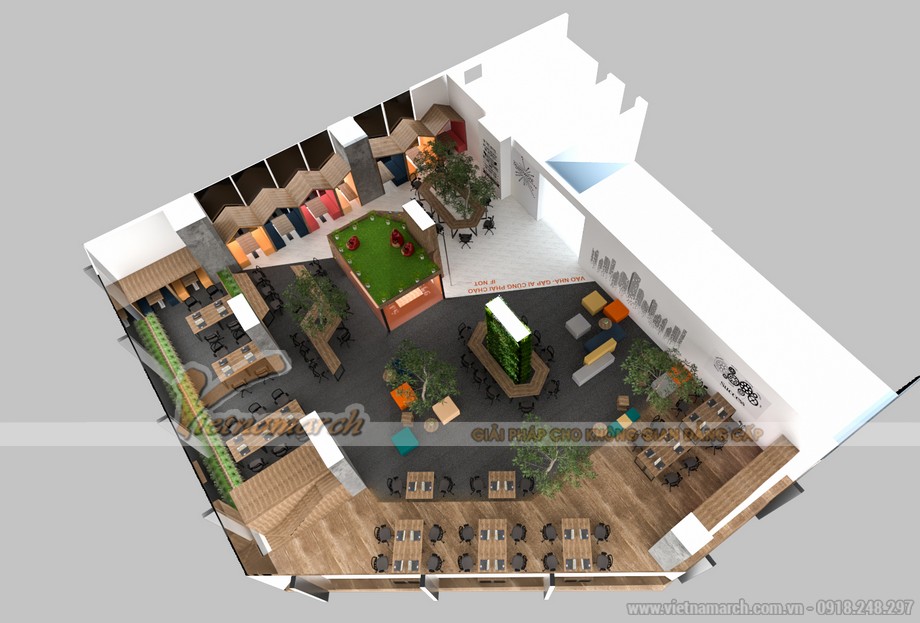 Phối cảnh 3D dự án thiết kế văn phòng CENLAND 350m2