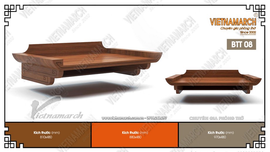 Tổng hợp các mẫu bàn thờ treo gỗ sồi có tấm chắn khói đẹp nhất hiện nay > Bàn thờ treo gỗ sồi BTT08
