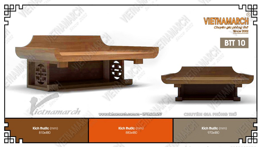 Tổng hợp các mẫu bàn thờ treo gỗ sồi có tấm chắn khói đẹp nhất hiện nay > Bàn thờ treo gỗ sồi BTT10
