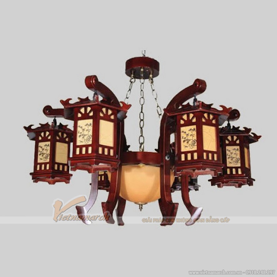 Thiết kế nhà thờ họ, nhà gỗ đẹp và trang nghiêm bằng mẫu đèn trang trí > Đèn chùm trang trí nhà gỗ đẹp hiện đại và truyền thống