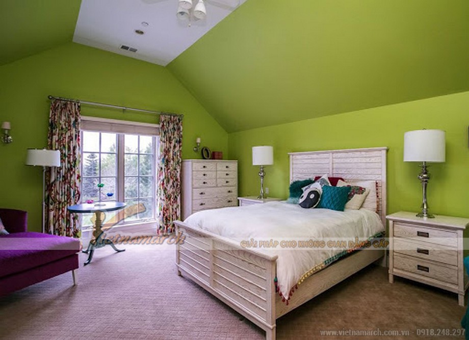 Top 10+ Cách phối màu sơn trần nhà phòng ngủ đẹp nhất 2023 > Mẫu sơn trần nhà với màu xanh nõn chuối