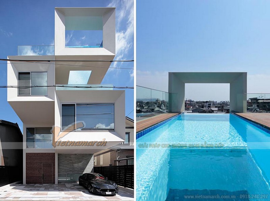 Top 10+ mẫu thiết kế nhà phố có bể bơi mini hiện đại mới nhất 2023 > Thiết kế nhà ống có bể bơi trên sân thượng