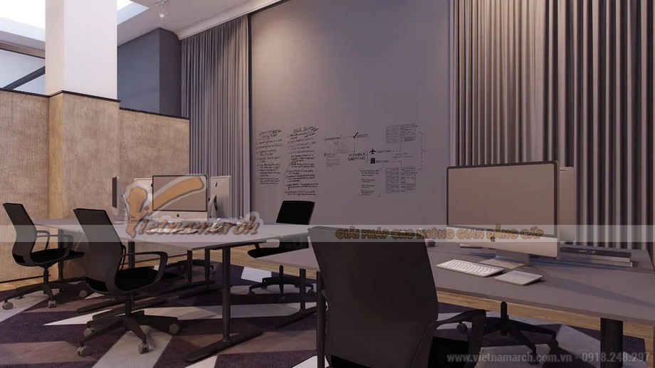 thiết kế văn phòng đương đại với tông màu xám cho văn phòng điện tử