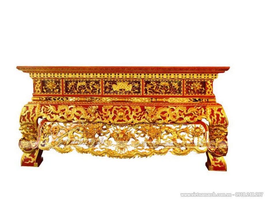 Sập thờ hai dạ: mẫu bàn thờ sang trọng dành riêng cho không gian rộng > Mẫu sập thờ hai dạ sơn son thếp vàng