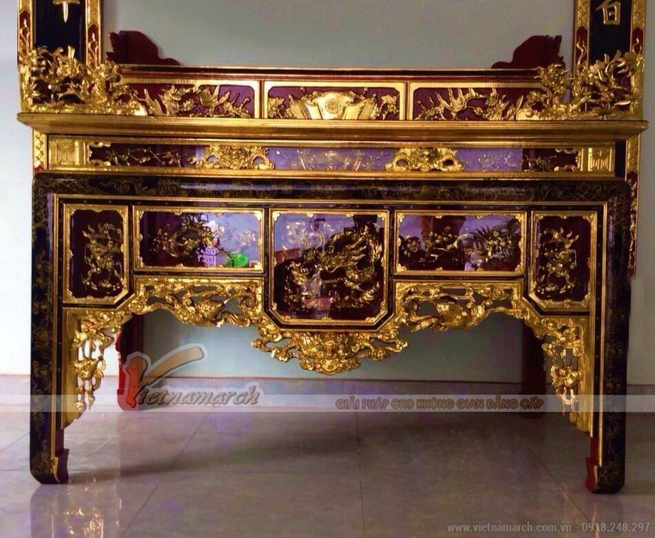 Mẫu bàn thờ ô xa nhị cấp sơn son thếp vàng