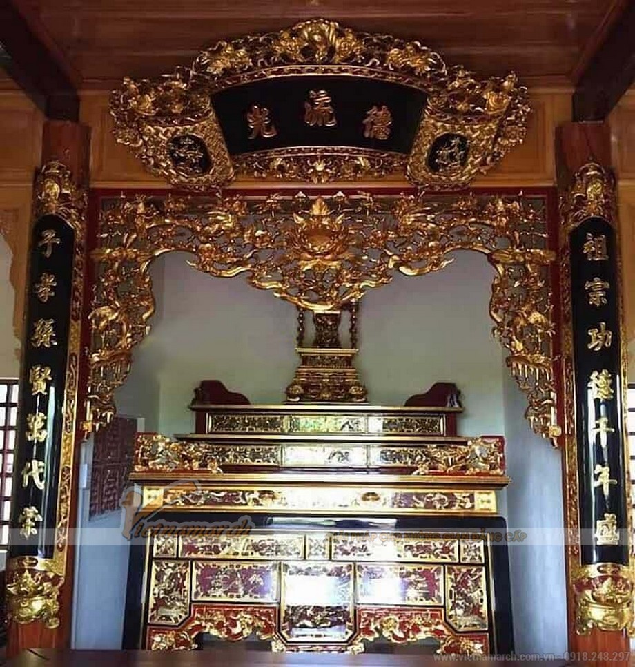 Mẫu bàn thờ ô xa tam cấp sơn son thếp vàng